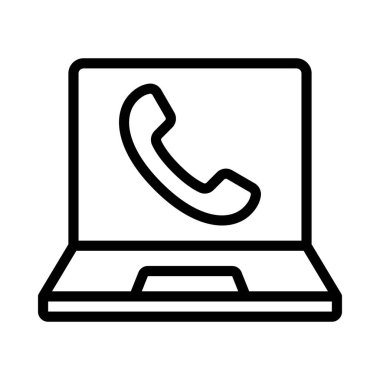 Laptop Telefon Arama simgesi, vektör illüstrasyonu 