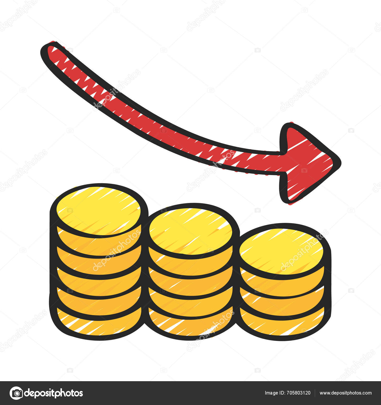 Érme Stack Bar Chart Csökkenti Ikon Vektor Illusztráció