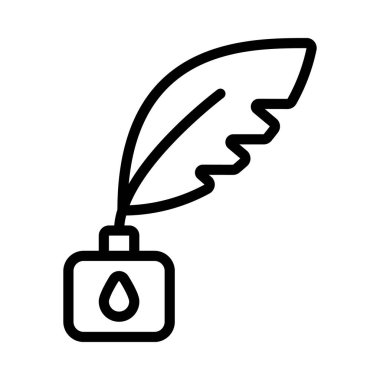 Tüy kalem ve mürekkep şişesi düz simgesi, vektör illüstrasyonu