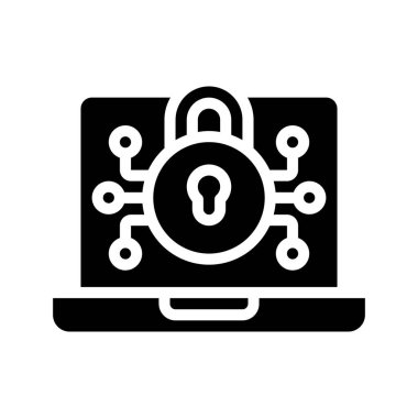 Dizüstü bilgisayar Siber Güvenlik simgesi, vektör çizimi 