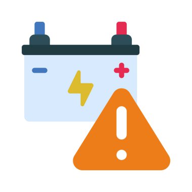 Araba Pili Uyarı yassı simgesi, vektör illüstrasyonu 