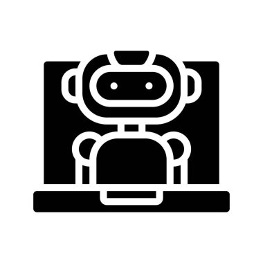 Robot Ai Laptop simgesi, vektör illüstrasyonu  