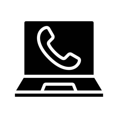 Laptop Telefon Arama simgesi, vektör illüstrasyonu 