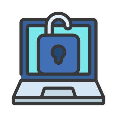 Güvenli olmayan dizüstü bilgisayar simgesi, vektör illüstrasyonu 