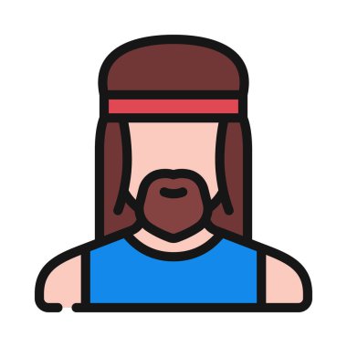 Hippi Erkek Avatar Web ikonu vektör illüstrasyonu