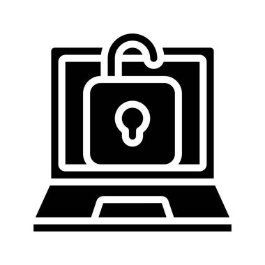 Güvenli olmayan dizüstü bilgisayar simgesi, vektör illüstrasyonu 