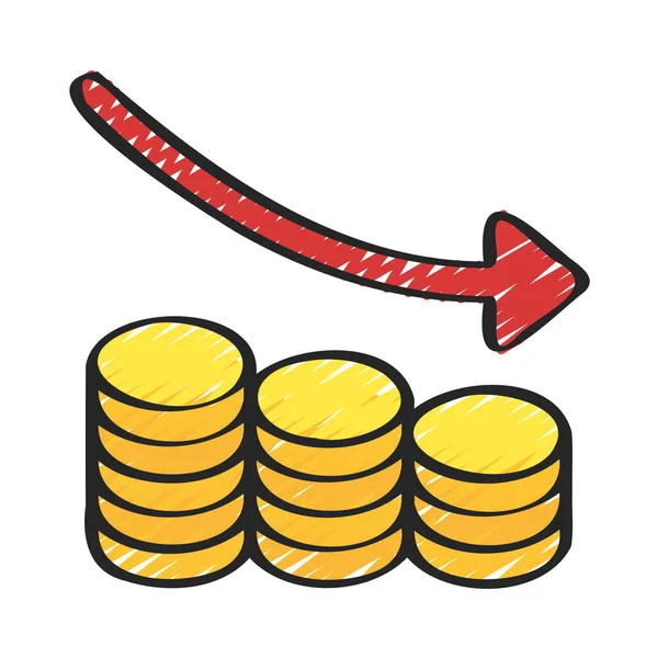 Érme Stack Bar Chart Csökkenti Ikon Vektor Illusztráció
