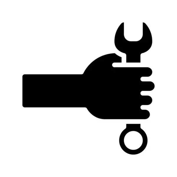 Hand Holding Spanner Tool Icon Flat Style — Stock Vector