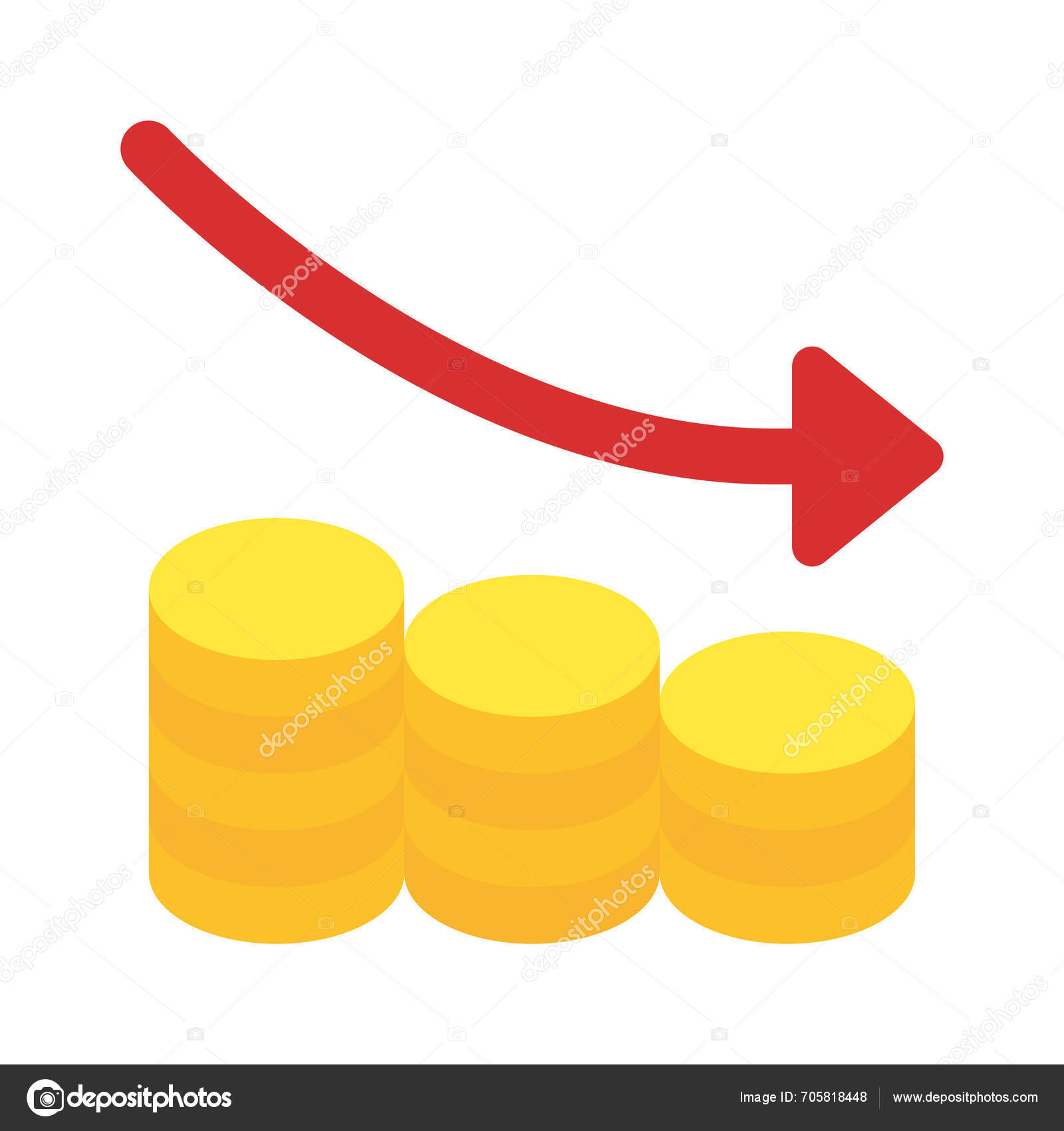Érme Stack Bar Chart Csökkenti Ikon Vektor Illusztráció