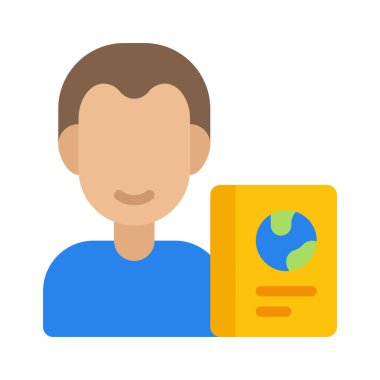 Coğrafya kitabı simgesi olan kişi, vektör illüstrasyonu 