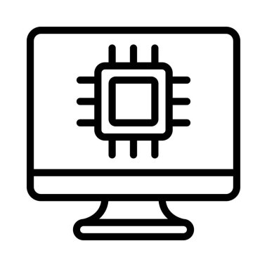 Bilgisayar simgesi üzerindeki çip, vektör illüstrasyonu 