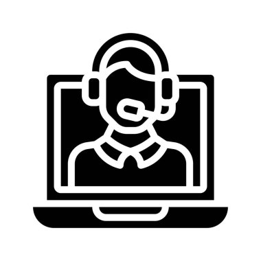 Müşteri Desteği Laptop simgesi, vektör illüstrasyonu 