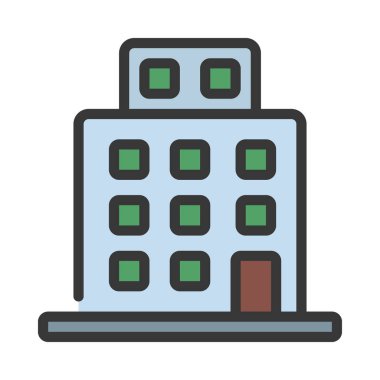 Ofis binası ikonu. Web için vektör simgesi oluşturma taslağı