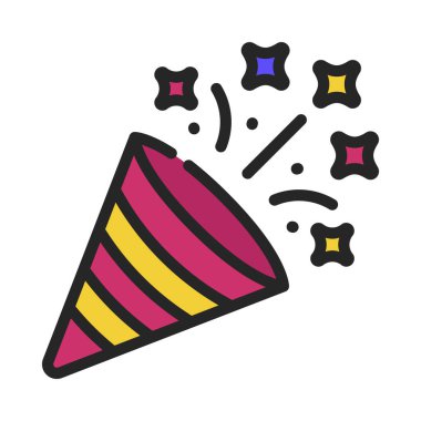 Doğum günü ikonu, çizgi tarzı. Parti Patlatıcı