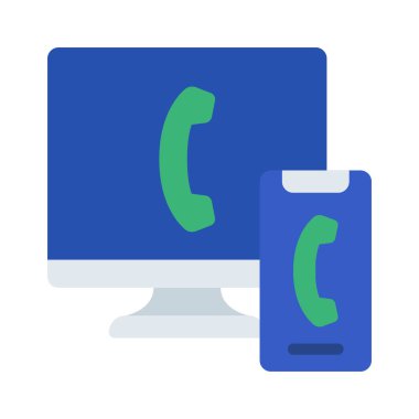 Bilgisayara Telefon Arama simgesi, vektör illüstrasyonu 