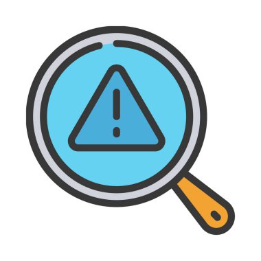 Büyüteç içinde ünlem işareti olan uyarı işareti, Risk Analizi düz vektör simgesi