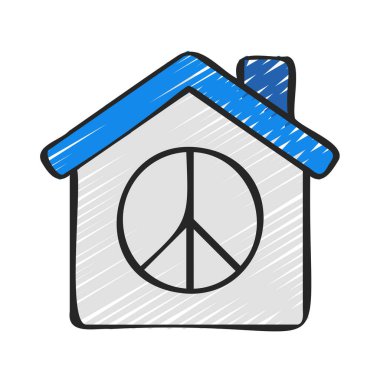 Barış işareti olan karalama evi, vektör illüstrasyonu