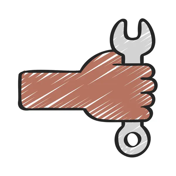 Hand Holding Spanner Tool Icon Flat Style — Stock Vector