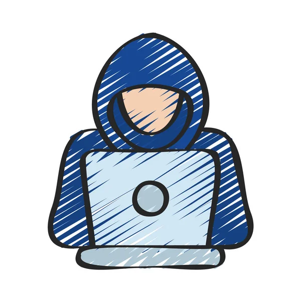 Laptop simgesi, vektör illüstrasyonlu hacker 