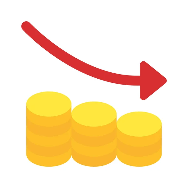 Érme Stack Bar Chart Csökkenti Ikon Vektor Illusztráció