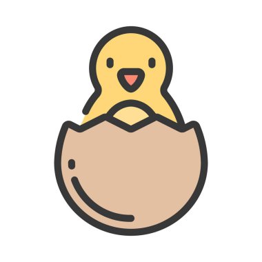 Yumurtadan Çıkan Piliç Simgesi Basit Vektör İllüstrasyonu