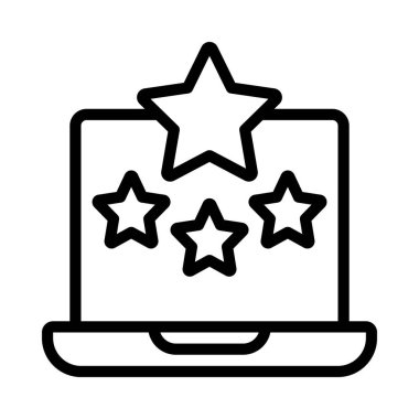 Laptop Yıldızları Gözden Geçirme simgesi, vektör illüstrasyonu 