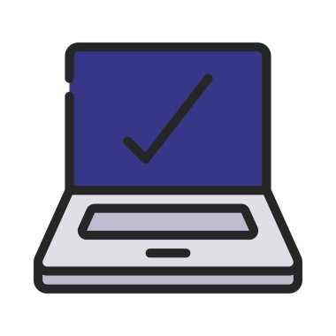 Onaylanmış Laptop simgesi, vektör illüstrasyonu 