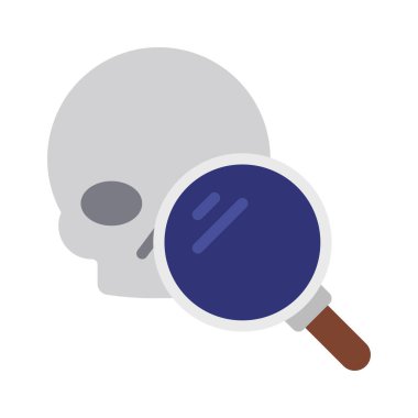 Büyüteç simgeli kafatası, vektör illüstrasyonu