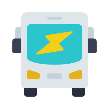 Şimşek ikonlu elektrikli otobüs. düz vektör illüstrasyonu