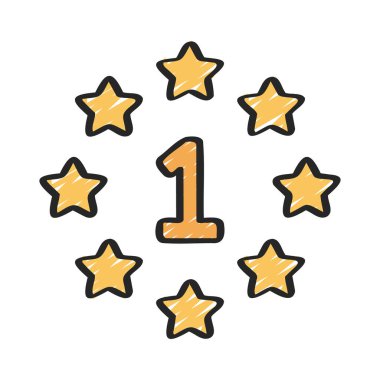 Bir numaralı simge tasarımı, vektör illüstrasyonu. Çemberdeki Yıldızlar 