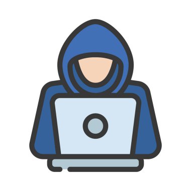 Laptop simgesi, vektör illüstrasyonlu hacker 