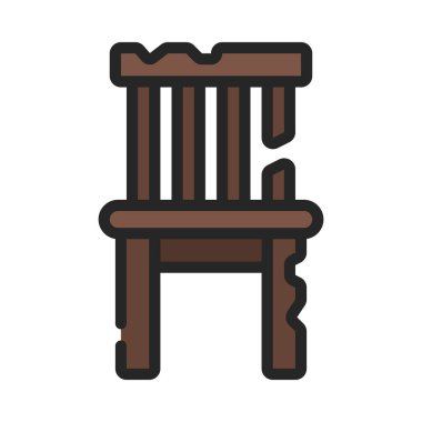 Hasarlı ahşap sandalye simgesi, vektör illüstrasyonu