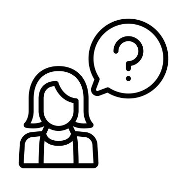 Soru Soran Kadın Web simgesi düz tasarım, vektör illüstrasyonu