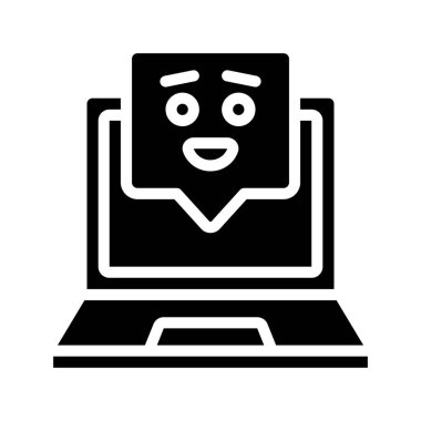 Happy Face Laptop İleti simgesi, vektör illüstrasyonu 