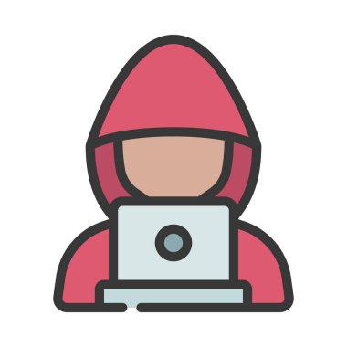 Laptop simgesi, vektör illüstrasyonlu hacker 