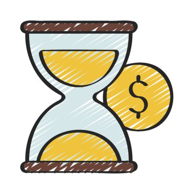 Para kum saati ikonu. Para, zaman kavramıdır.