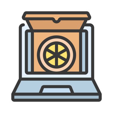 Beyaz arkaplanda Pizza Paketi simgesi olan dizüstü bilgisayar