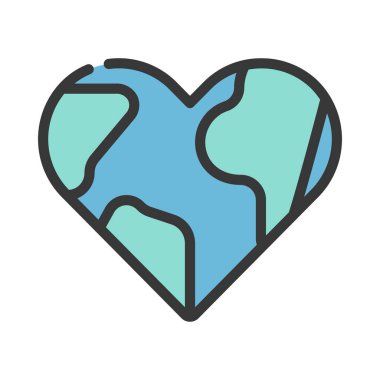 Dünya Gezegeni kalp şeklinde, Heart Earth ikon vektör çizimi tasarımı