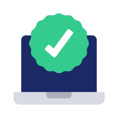 Onaylanmış Laptop simgesi, vektör illüstrasyonu 