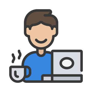 Serbest Çalışan Erkek Web simgesi düz tasarım, vektör illüstrasyonu