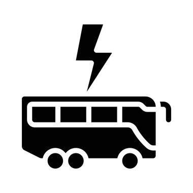 Şimşek ikonlu elektrikli otobüs. düz vektör illüstrasyonu