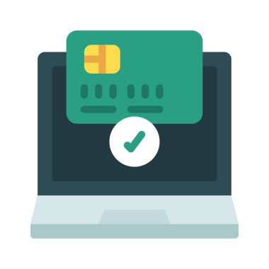 Kredi Kartı Ödeme Laptop simgesi, vektör illüstrasyonu 