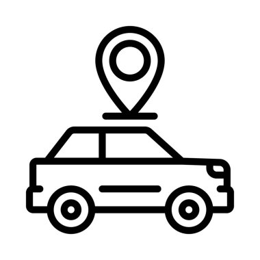 Araba konumu simgesi, vektör illüstrasyonu. Otomobil Gezintisi