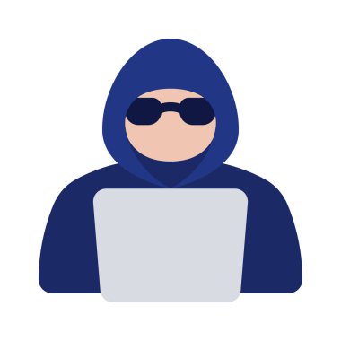 Laptop simgesi, vektör illüstrasyonlu hacker 