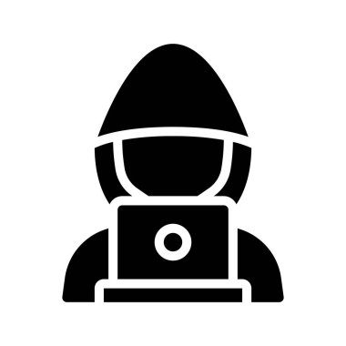 Laptop simgesi, vektör illüstrasyonlu hacker 