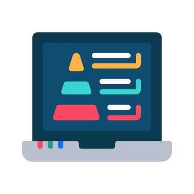 Laptop Piramit Grafiği simgesi, vektör illüstrasyonu 
