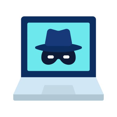 Dizüstü bilgisayar casus simgesi, vektör illüstrasyonu 