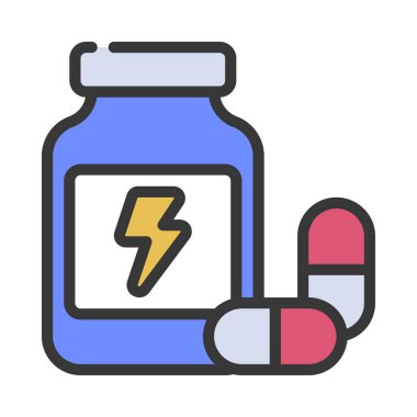 Şeffaf bir arkaplanda enerji hapları vektör illüstrasyonu. Birinci kalite semboller. Konsept ve grafik tasarımı için vuruş simgesi. 