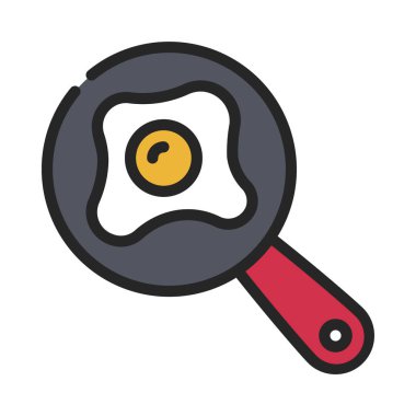 Pan Egg yassı simgesi kızartılıyor, vektör illüstrasyonu 