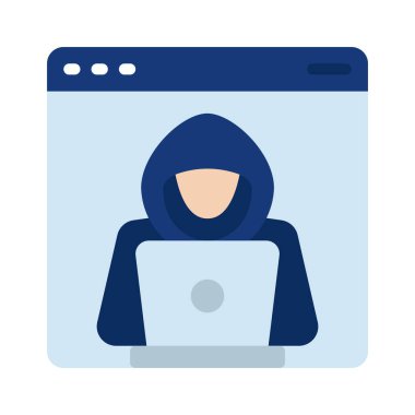 Laptop simgesi, vektör illüstrasyonlu hacker 